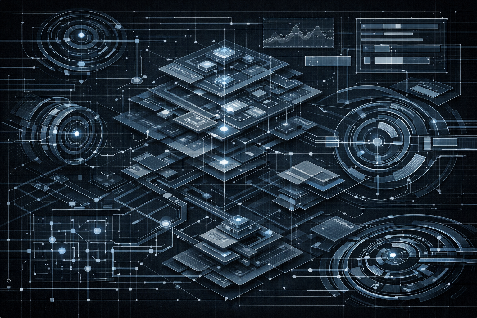 Blueprint-style visualization of operating mechanics